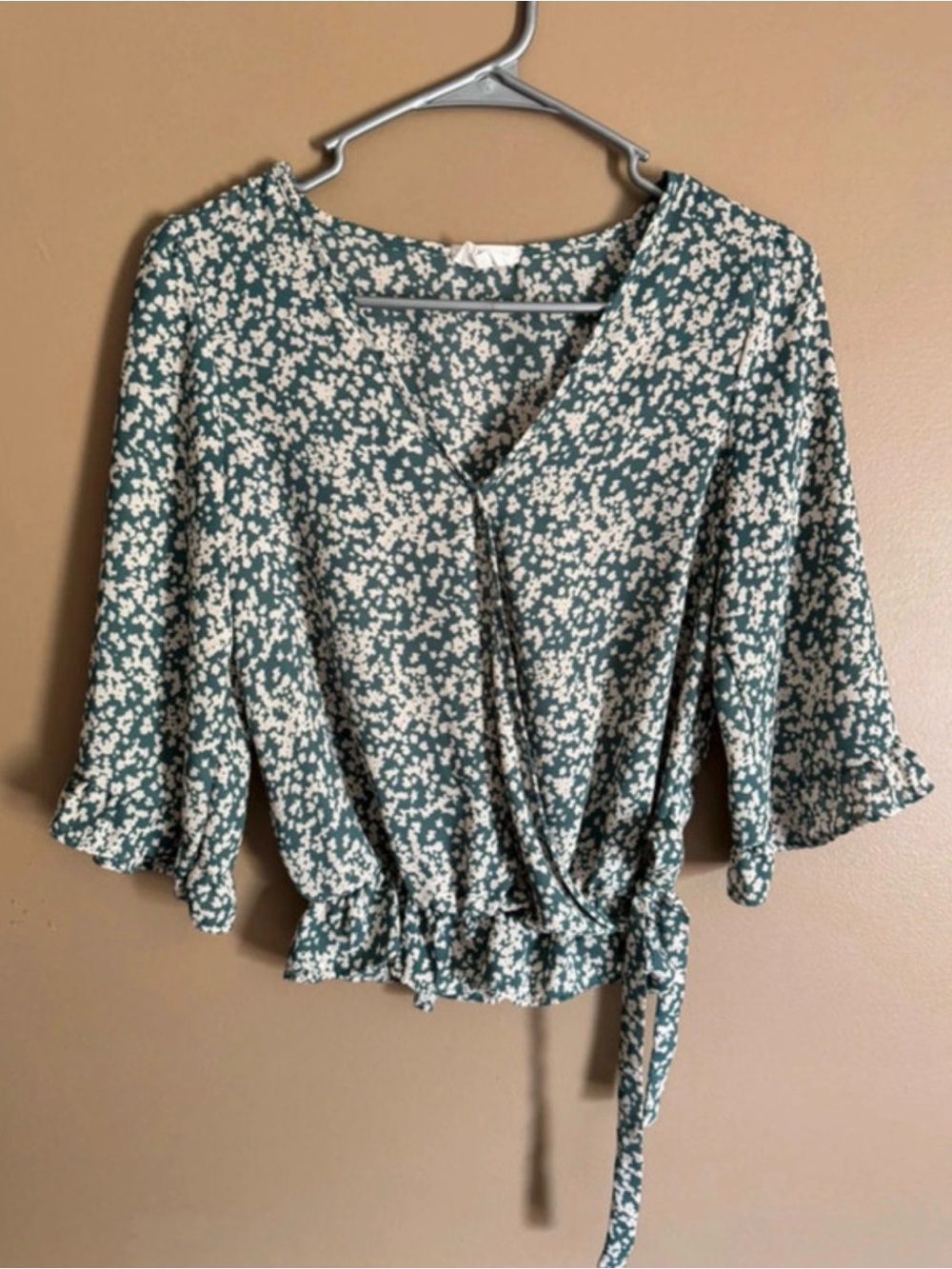 Sienna Sky Teal and Cream Floral Wrap Peplum Blouse